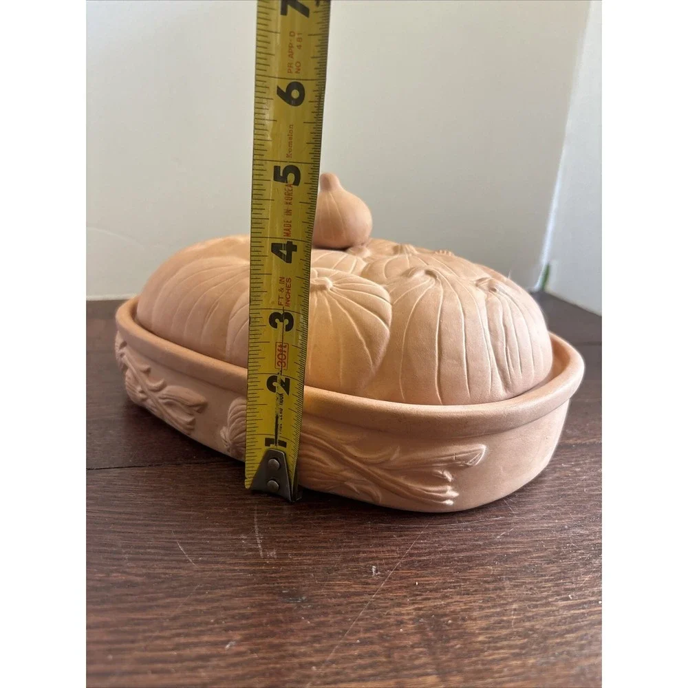 Terra Cotta Garlic Roaster Baking Dish‎ Casserole Oval Boston Warehouse 1994